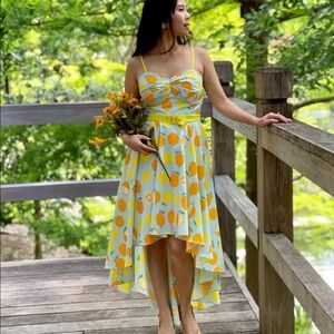 High low lemon print dress